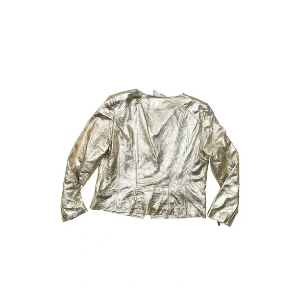 White House Black Market Champagne Metallic Leather Moto Jacket Size XL New - Picture 2 of 8
